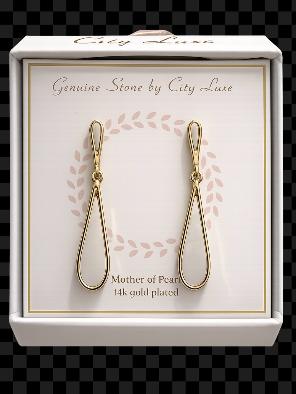 Goldtone Mother of Pearl Drop Earrings, NIB